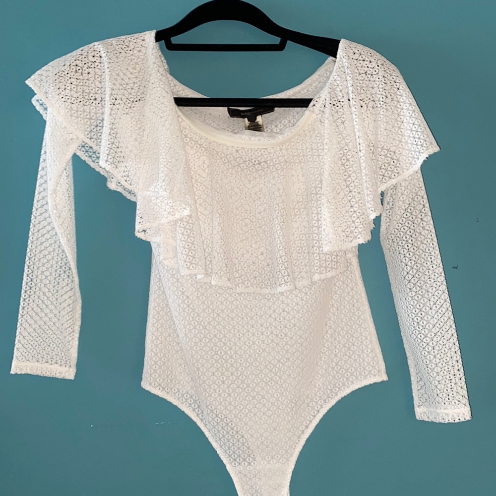 BCBGMaxAzria white lace body suit
